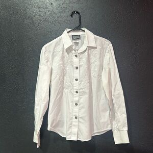 ROUGHRIDER WOMENS FLORAL embroidered White Button Down Shirt Size Medium